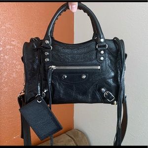 NWT Balenciaga Mini City Bag Black leather Silver